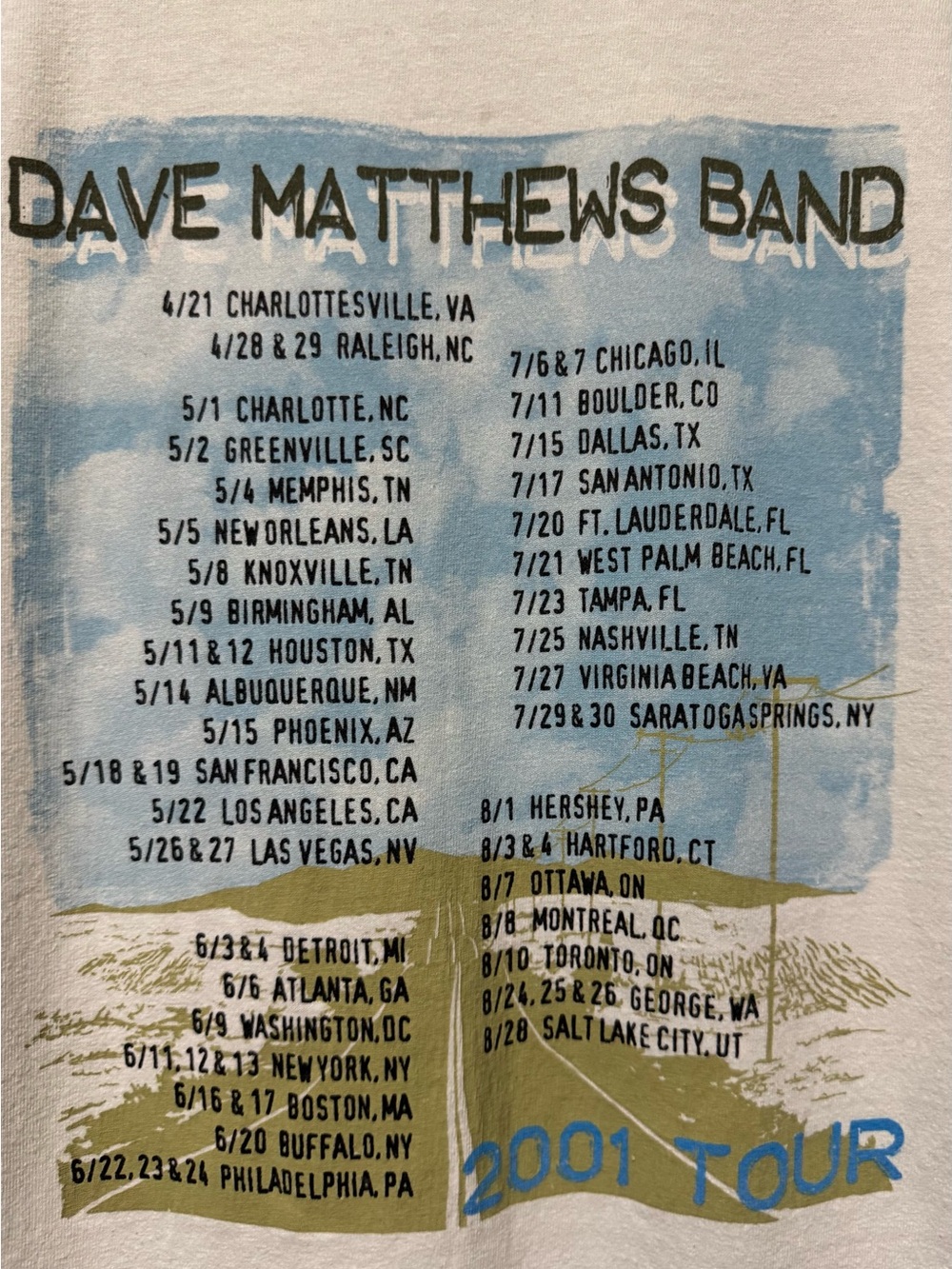 Vintage Dave Matthews Band 2001 Tour T Shirt MusicToday Made USA Sz M DMB